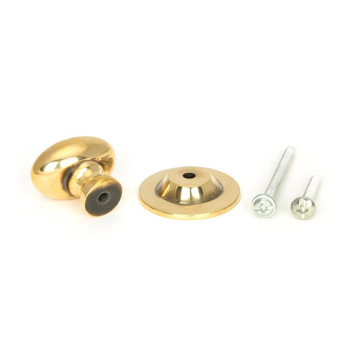 The Aged Brass 40mm Traditional Oval Cabinet Knob with Bolt Fittings on a White Background 