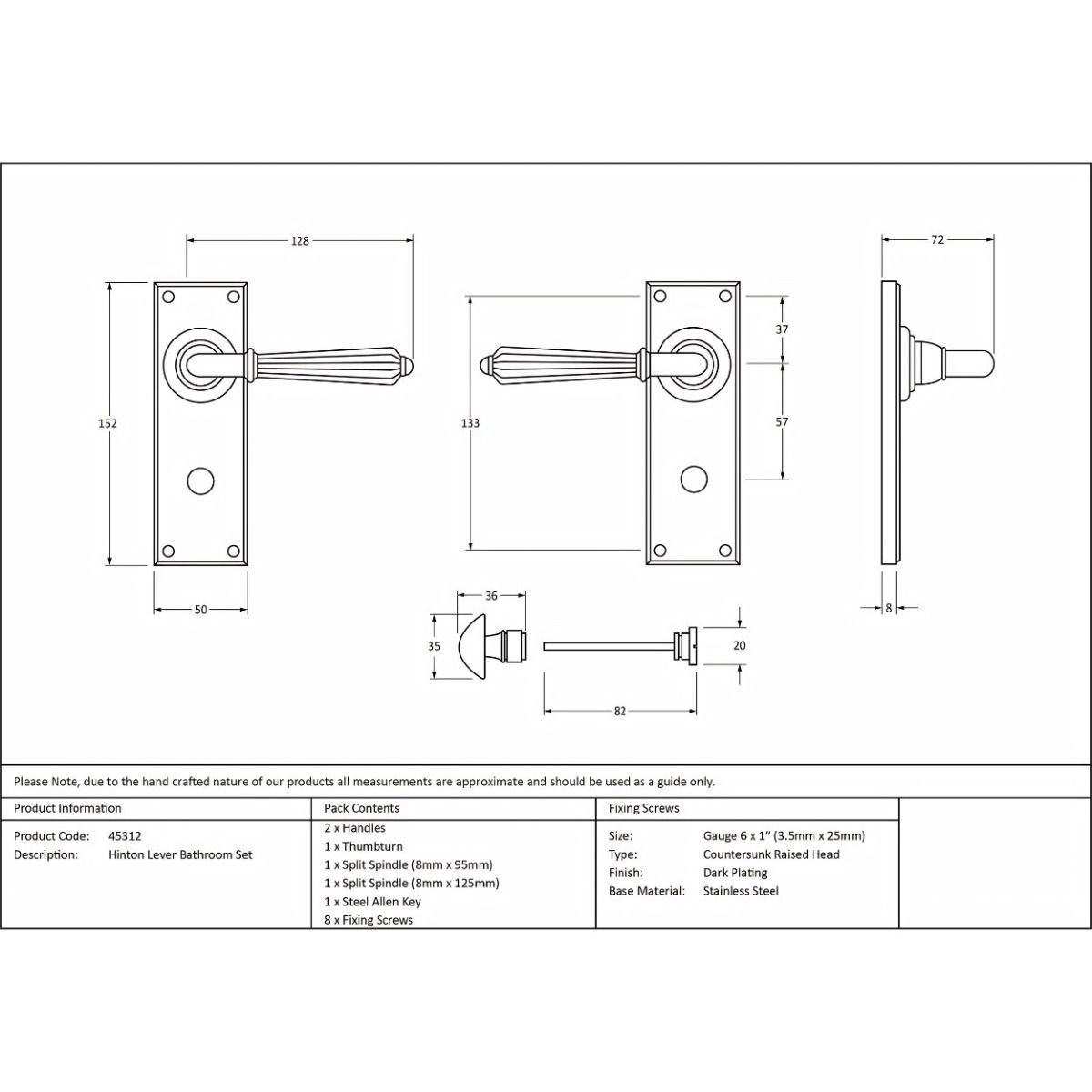 The Aged Brass Classic Fluted Period Privacy Suite Bathroom Lever Handles Technical Drawings and Dimensions