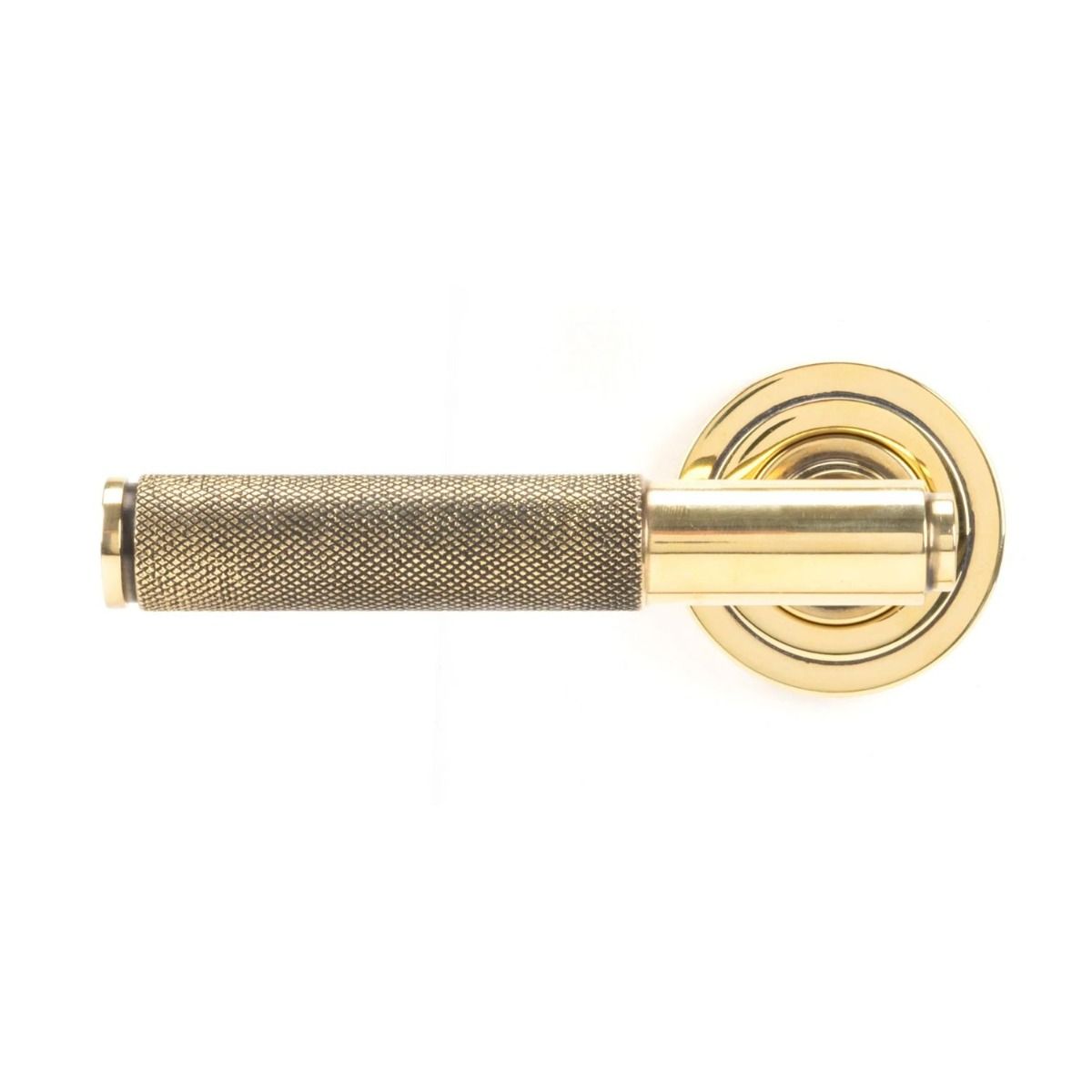 The Aged Brass Knurled Lever on Art Deco Rose Set shown from the Front