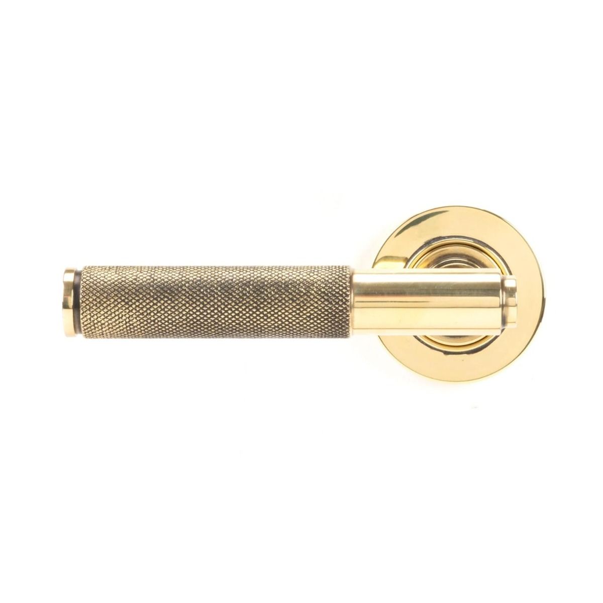 The Aged Brass Knurled Lever on Plain Rose Set Shown form the Front