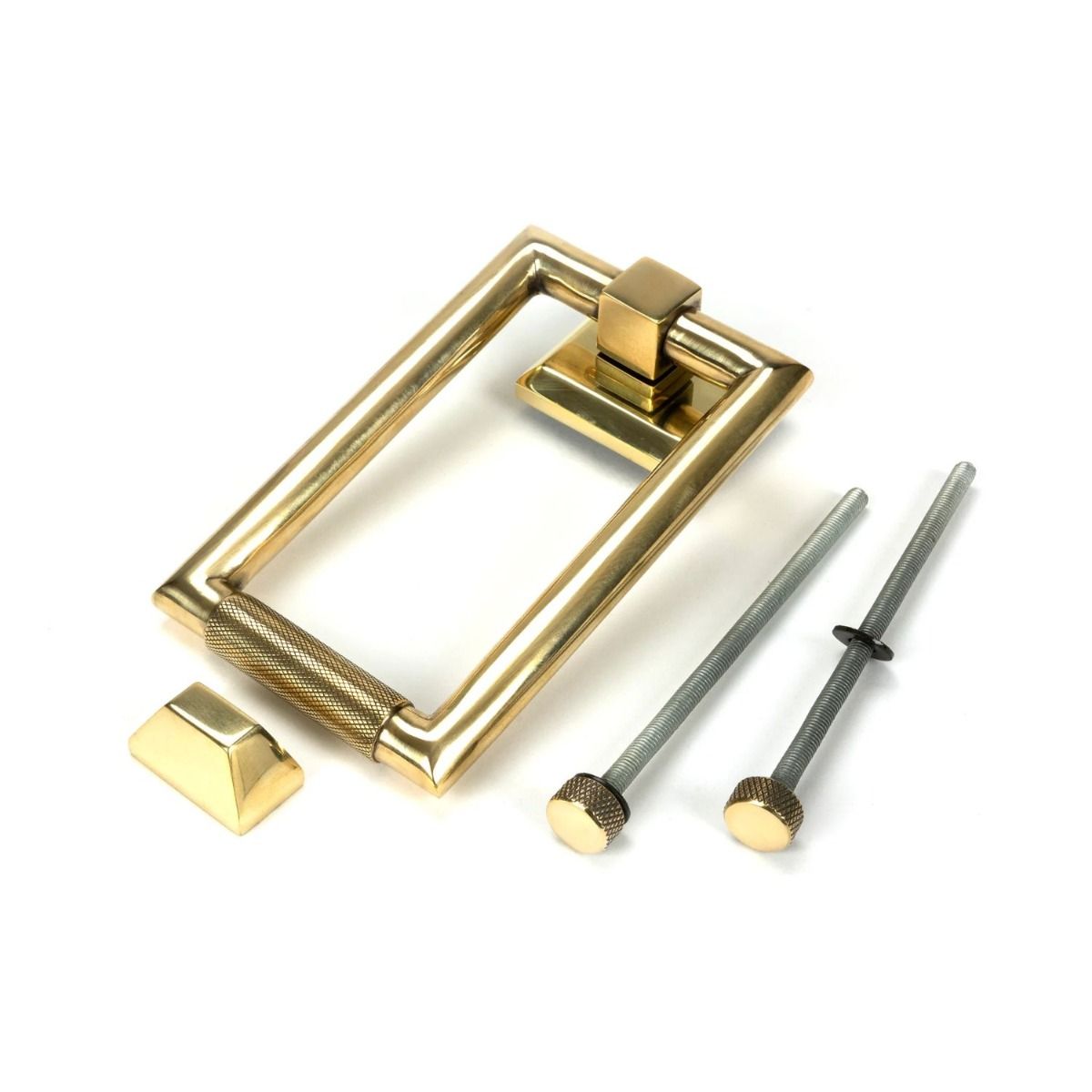 The Aged Brass Modern Knurled Rectangular Door Knocker with all Components 