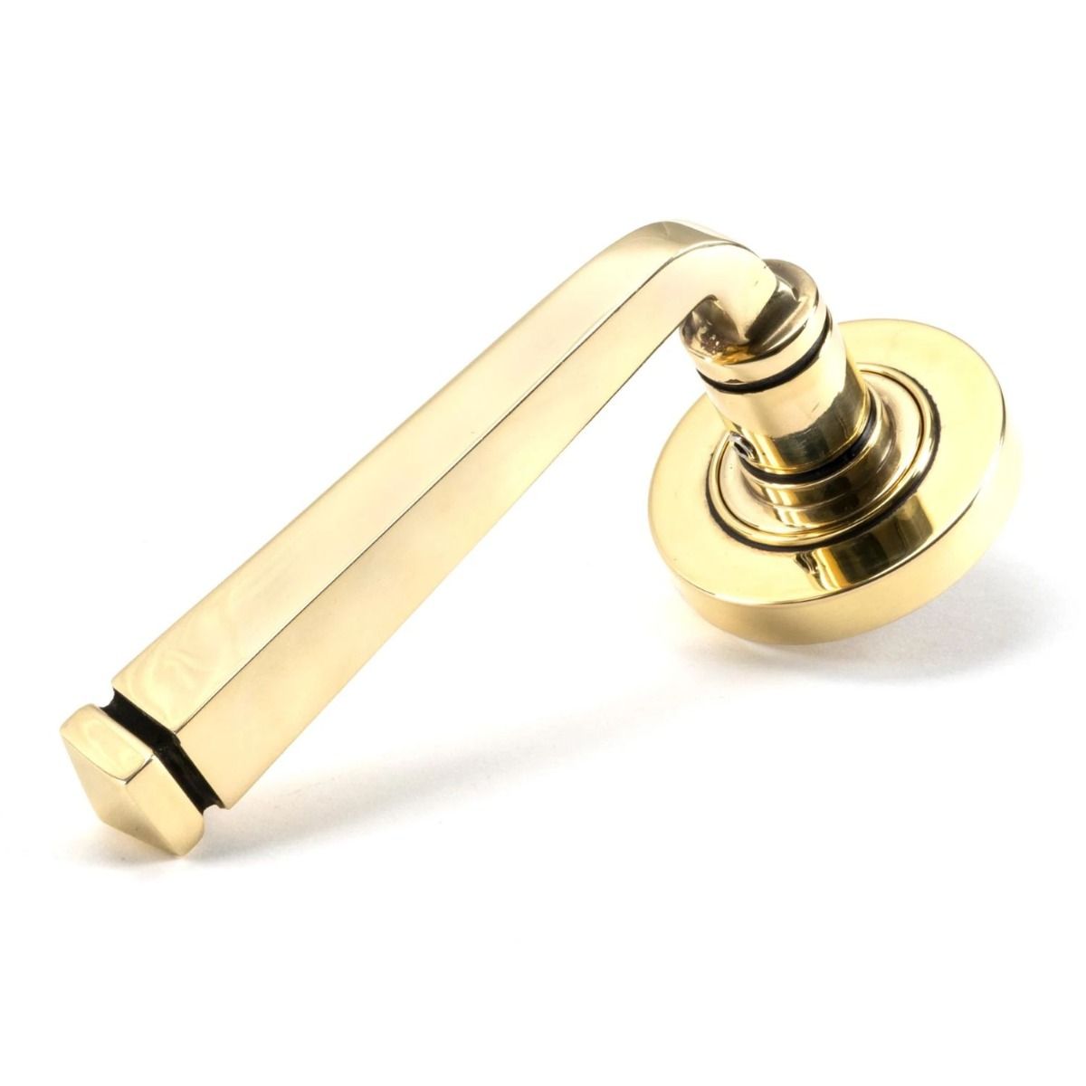The Aged Brass Tapered Lever on Plain Rose Set on a White Background 