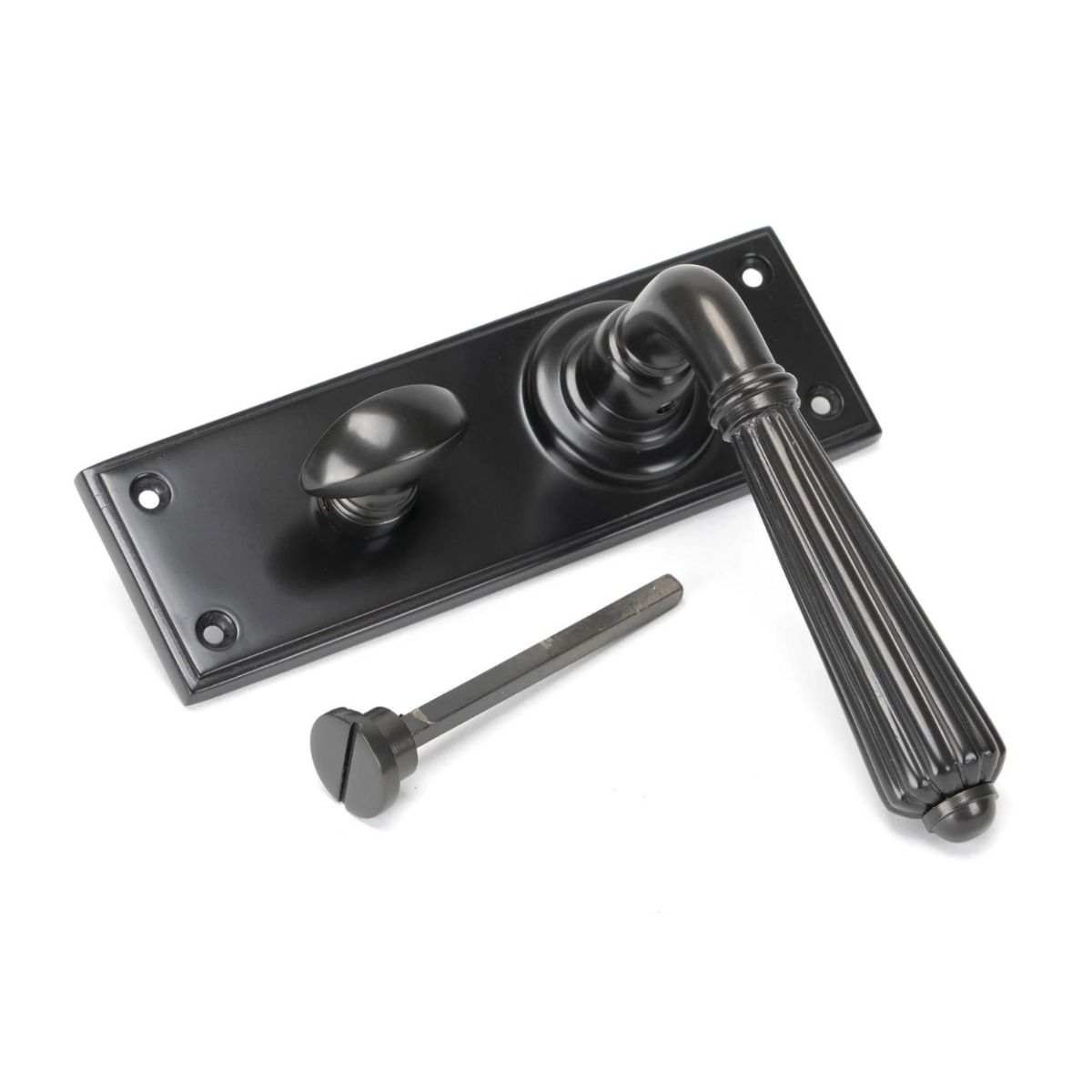 The Aged Bronze Classic Fluted Period Privacy Suite Bathroom Lever Handles Shown on its Side 