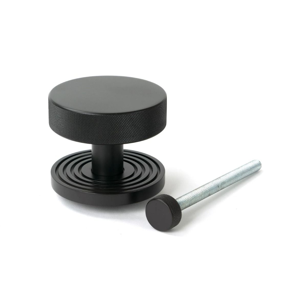 The Aged Bronze Knurled Centre Door Knob on a Beehive Rose with Bolt Fitting 