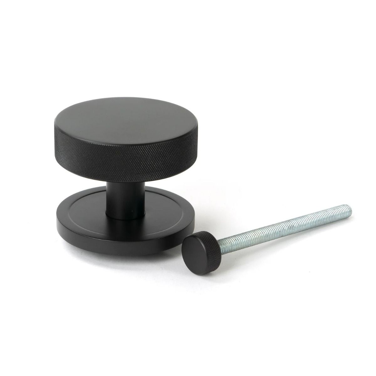The Aged Bronze Knurled Centre Door Knob on a Plain Rose with Bolt Fitting 