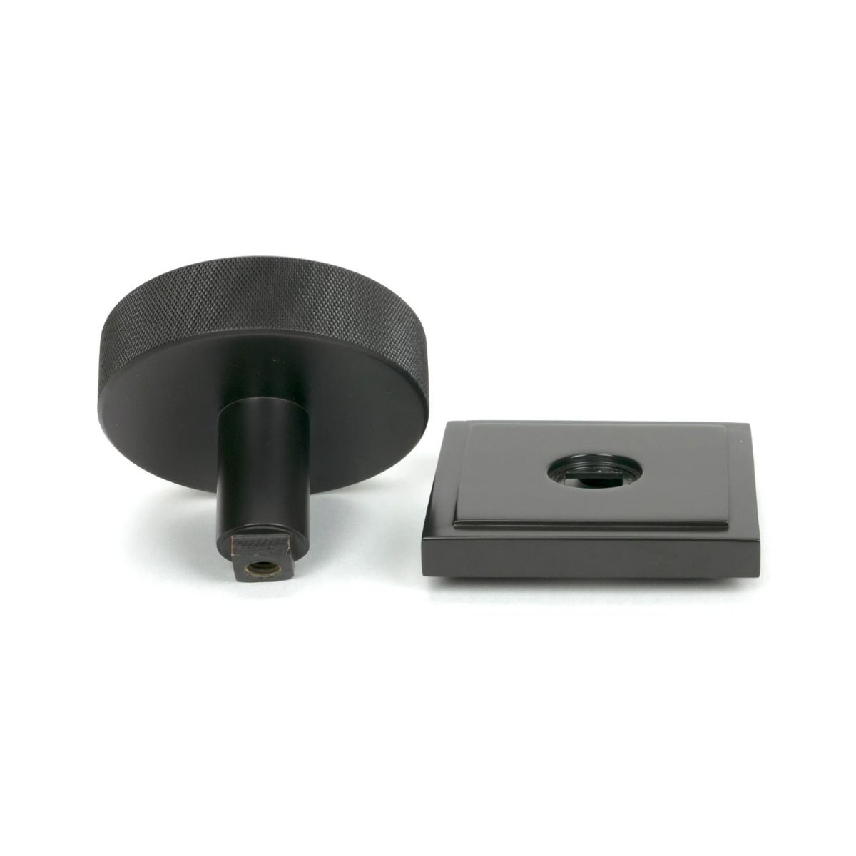 The Aged Bronze Knurled Centre Door Knob on a Square Rose Displayed in Separate Sections 