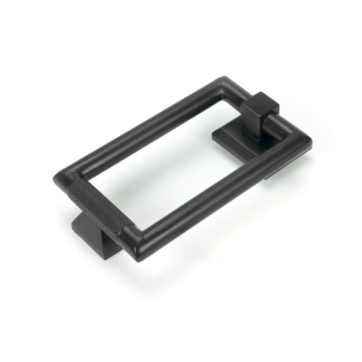 The Aged Bronze Modern Knurled Rectangular Door Knocker on a White Background 