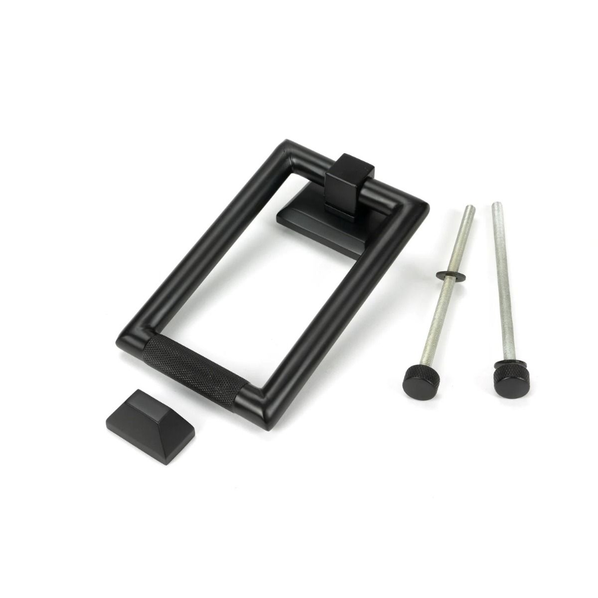 The Aged Bronze Modern Knurled Rectangular Door Knocker with all Components 