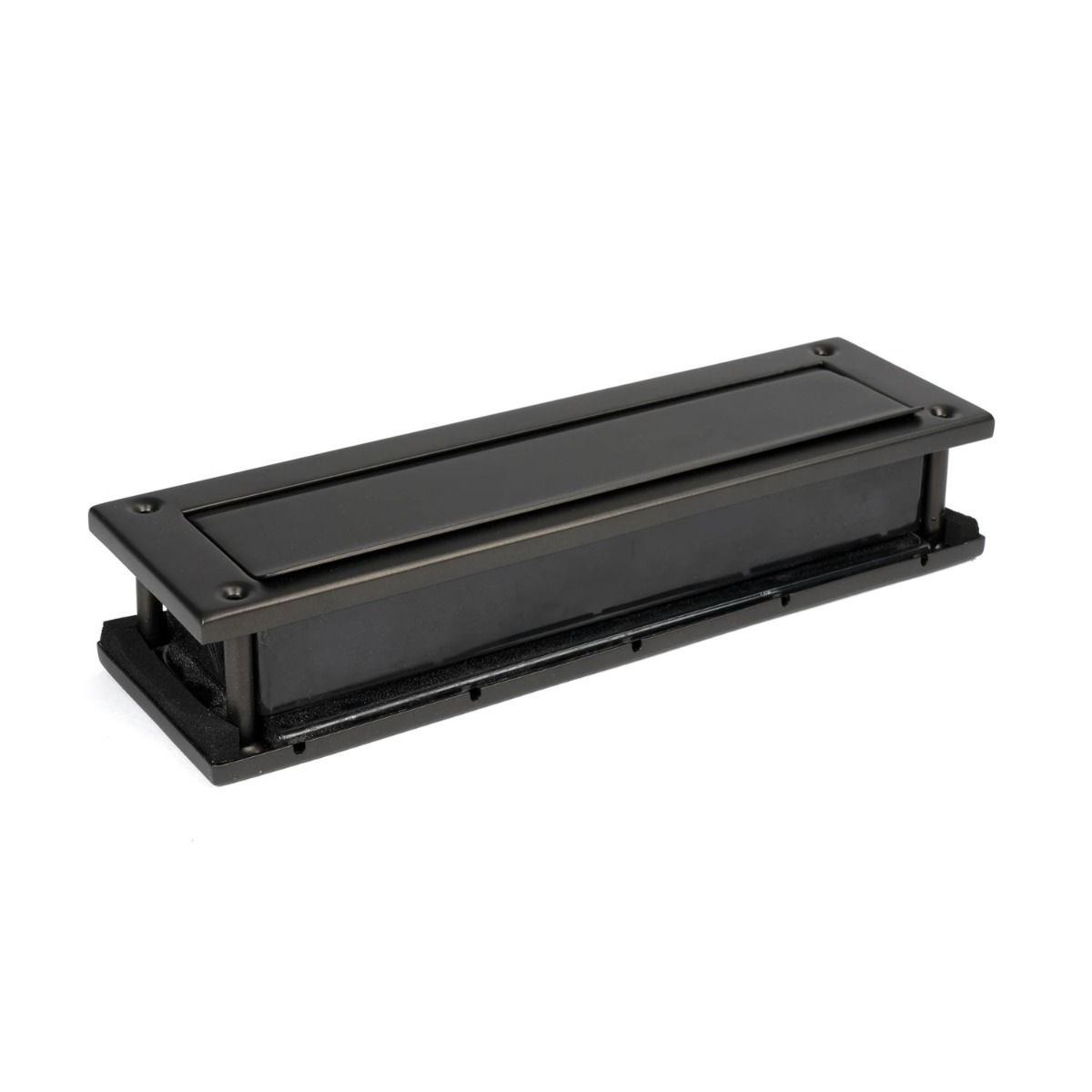 The Aged Bronze Traditional Sleeved Door Letterbox Set Facing the Exterior Plate