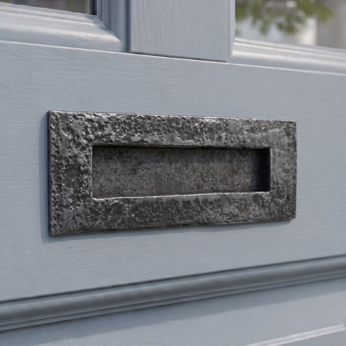 The Antique Iron Letter Plate on a Light Grey Front Door on a Period Property - Digital Illustration
