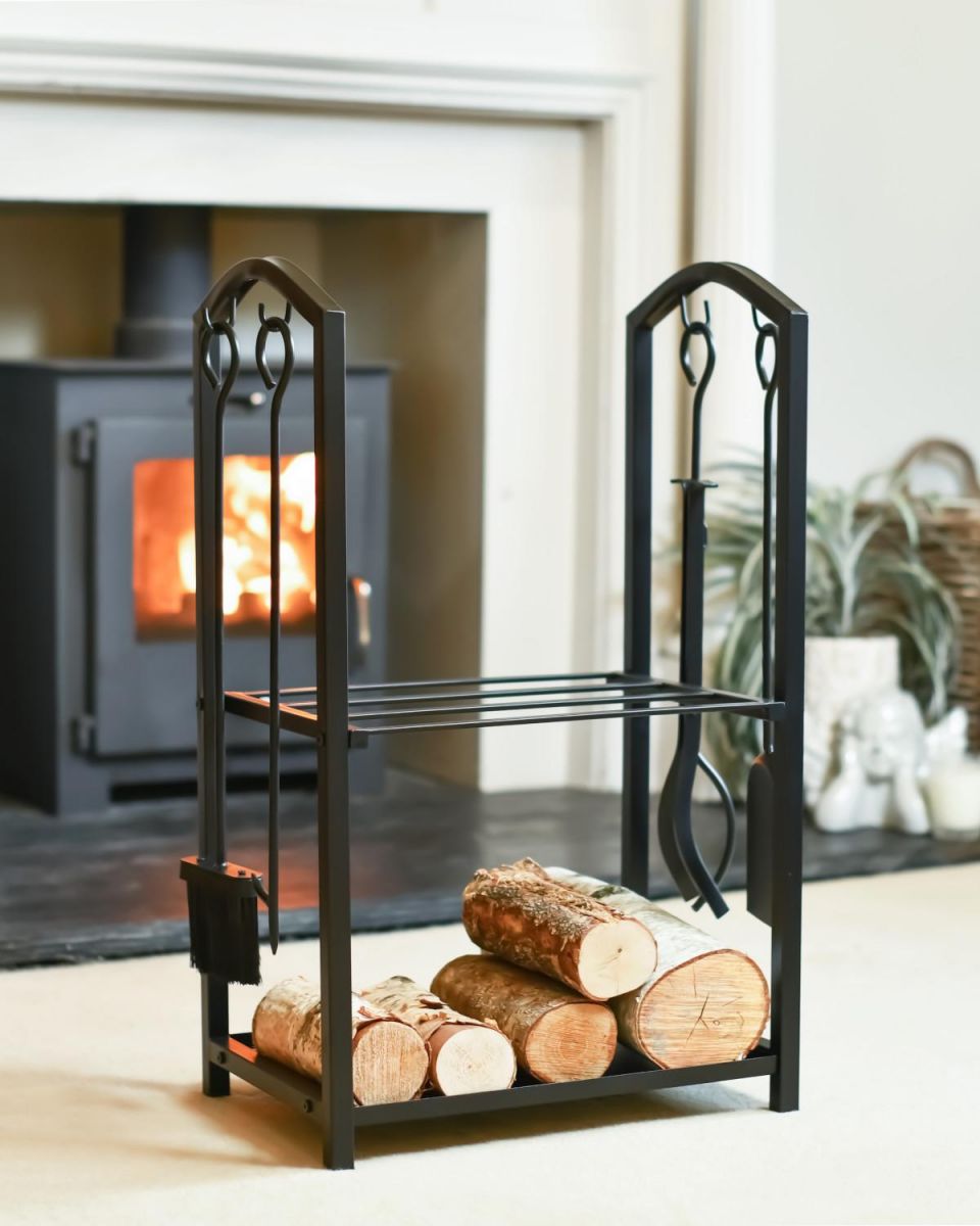 "The Arcus" Complete Fireside Companion In A Fireplace Setting