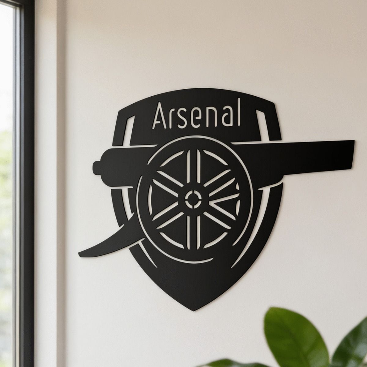 The "Arsenal Cannon" Personalised Wall Art in a Contemporary Living Room Setting Mounted on a Wall - Digital Illustration