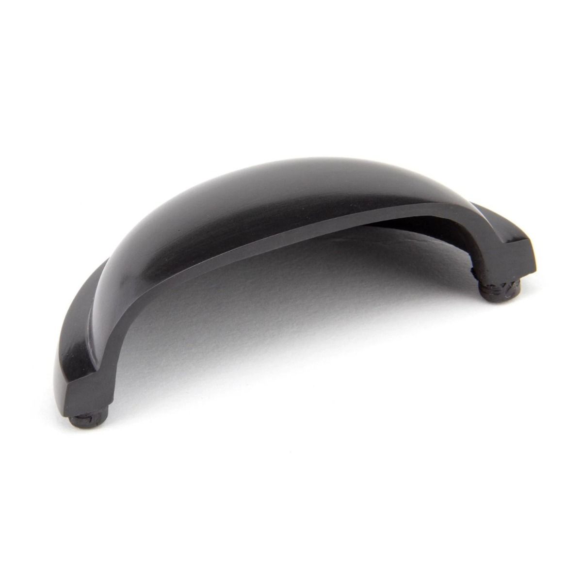 The Art Deco Concealed Cup Drawer Pull in Aged Bronze Shown on its Side 