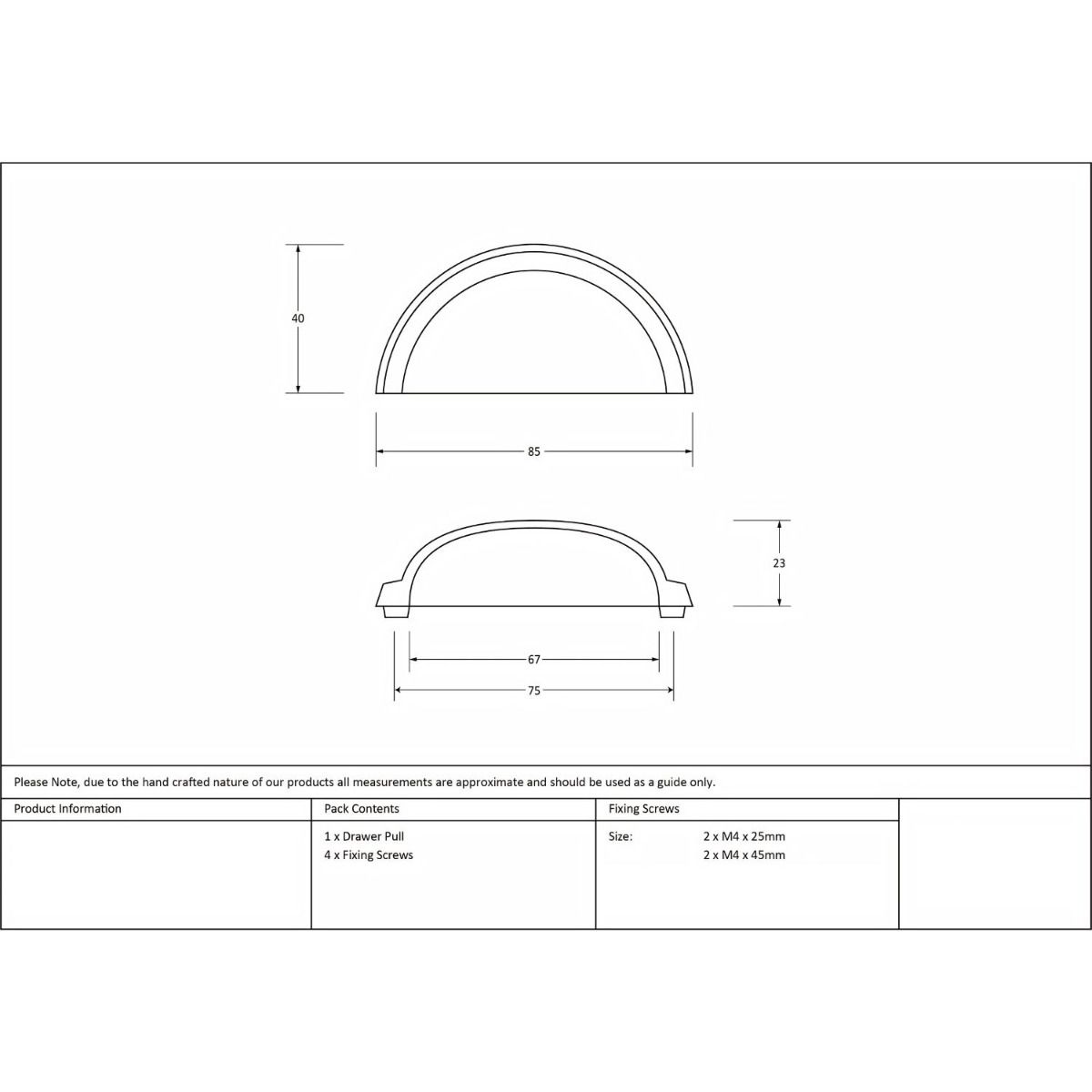 The Art Deco Concealed Cup Drawer Pull in Aged Bronze Technical Drawings and Dimensions 