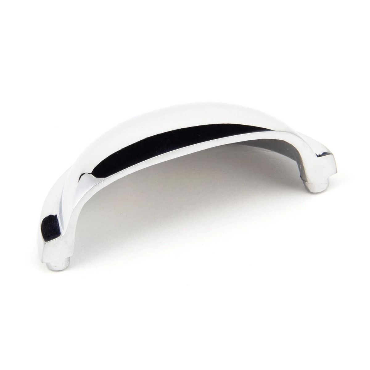 The Art Deco Concealed Cup Drawer Pull in Polished Chrome Shown on its Side 
