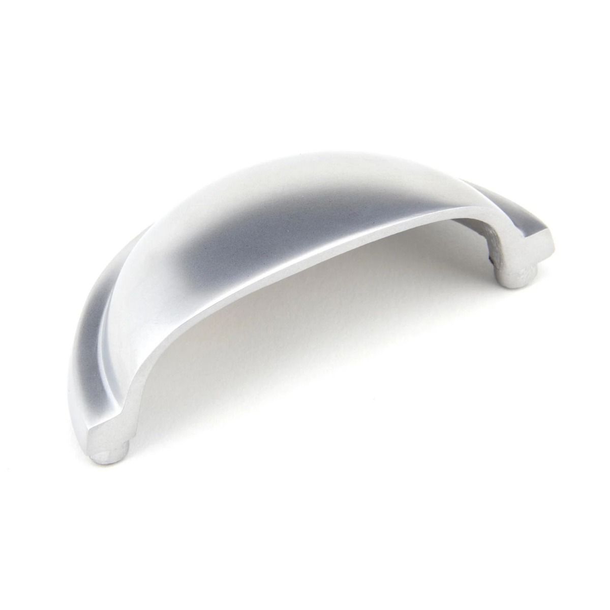The Art Deco Concealed Cup Drawer Pull in Satin Chrome Shown on its Side 