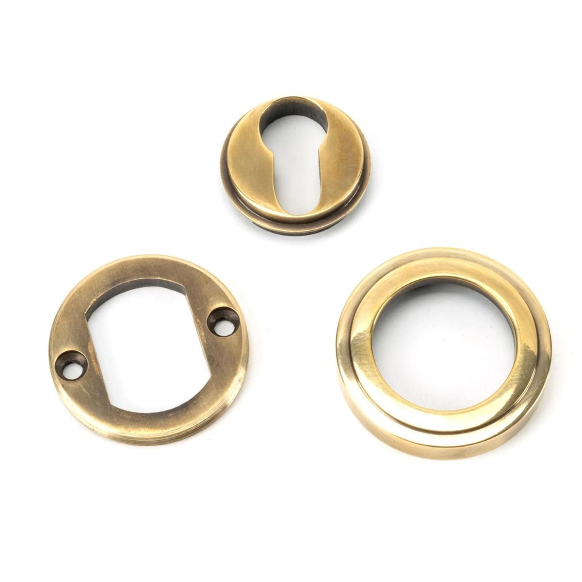 The Art Deco Concealed Standard Euro Escutcheon - Aged Brass with all of the Components 