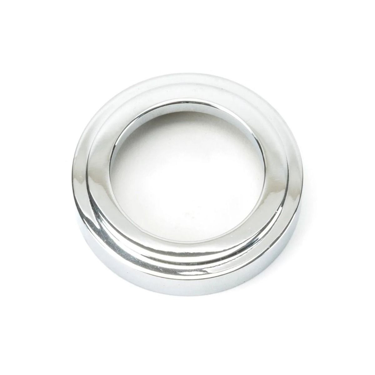 The Art Deco Concealed Standard Euro Escutcheon - Polished Chrome with a Close up of the Rose
