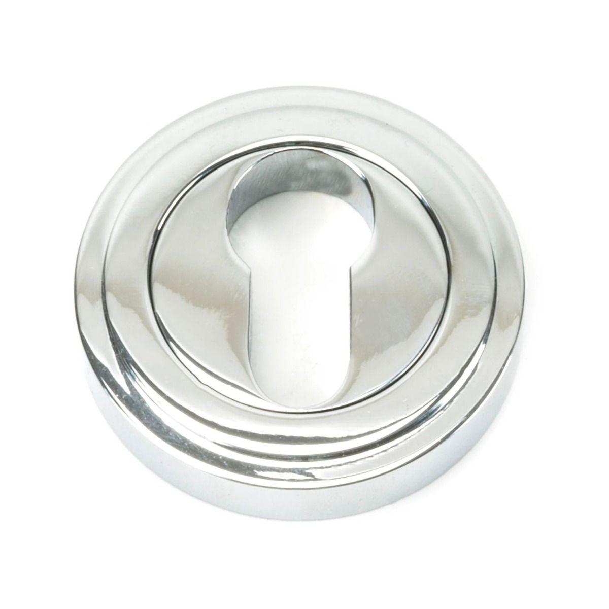 The Art Deco Concealed Standard Euro Escutcheon - Polished Chrome on a White Background 