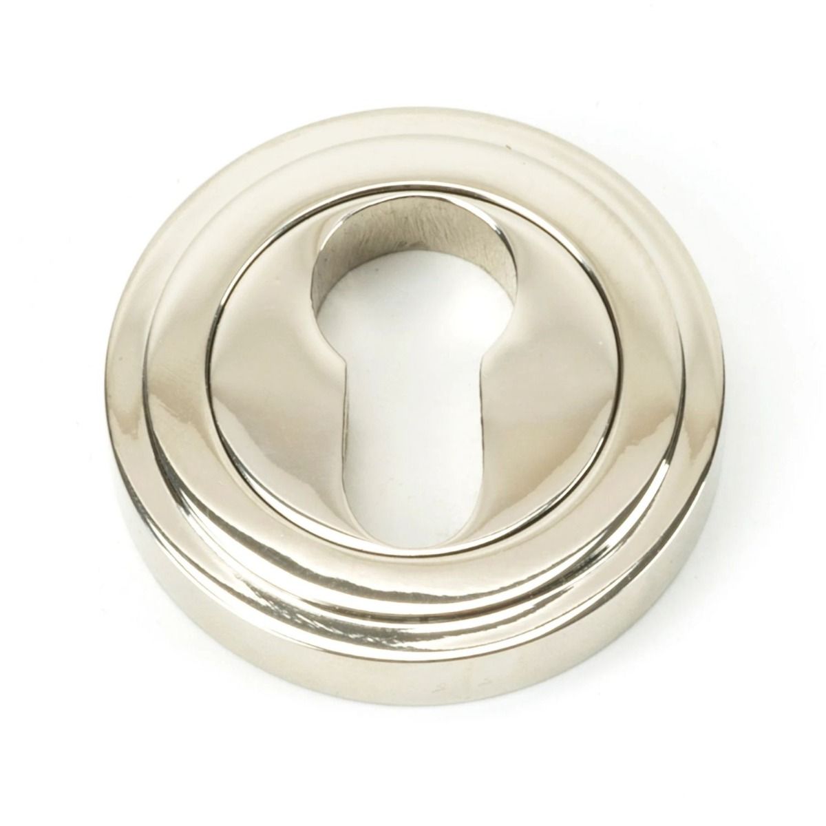 The Art Deco Concealed Standard Euro Escutcheon - Polished Nickel on a White Background 