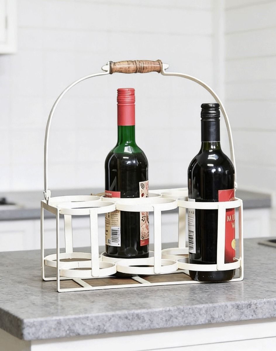 The ‘Avignon’ Wine Carrier or Wine Holder in a Cream Finish Holding Wine Bottles on a Kitchen Counter Top - Digital Illustration