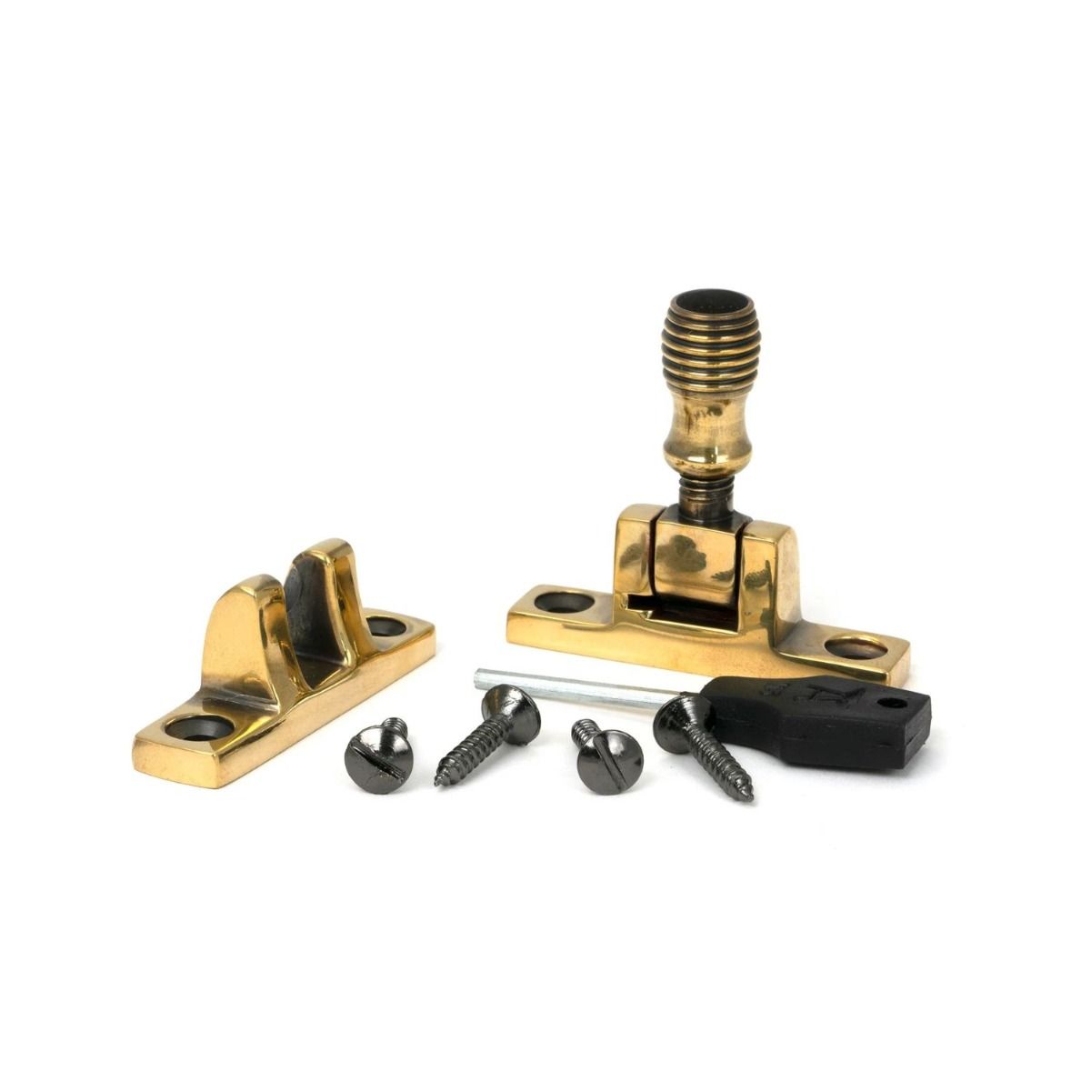 The Beehive Brighton Sash Square Window Fastener - Aged Brass with Components 