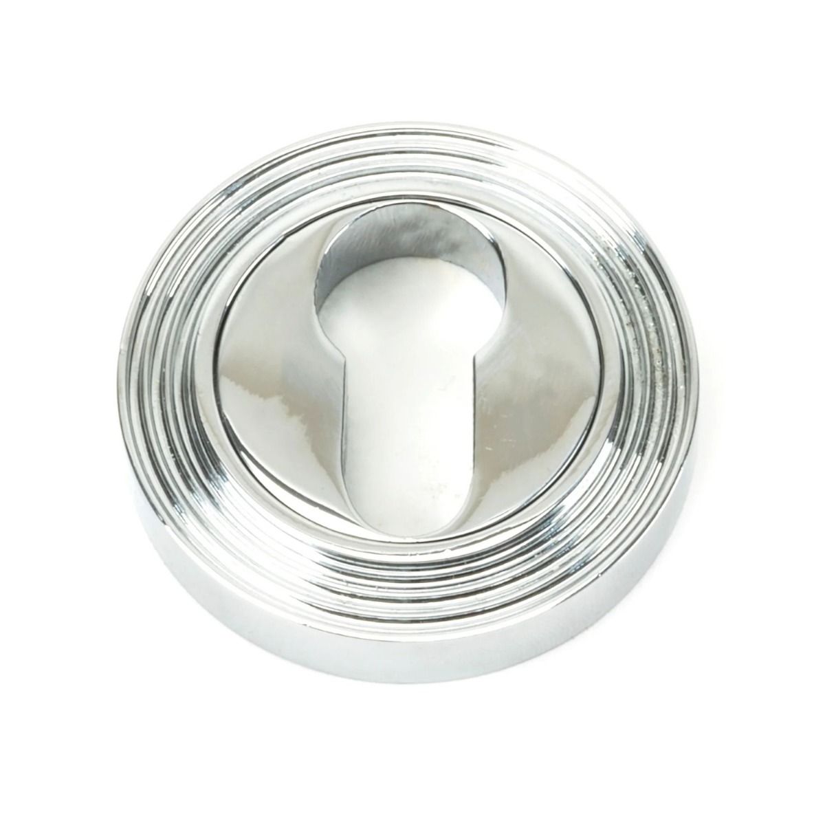 The Beehive Concealed Standard Euro Escutcheon - Polished Chrome on a White Background 