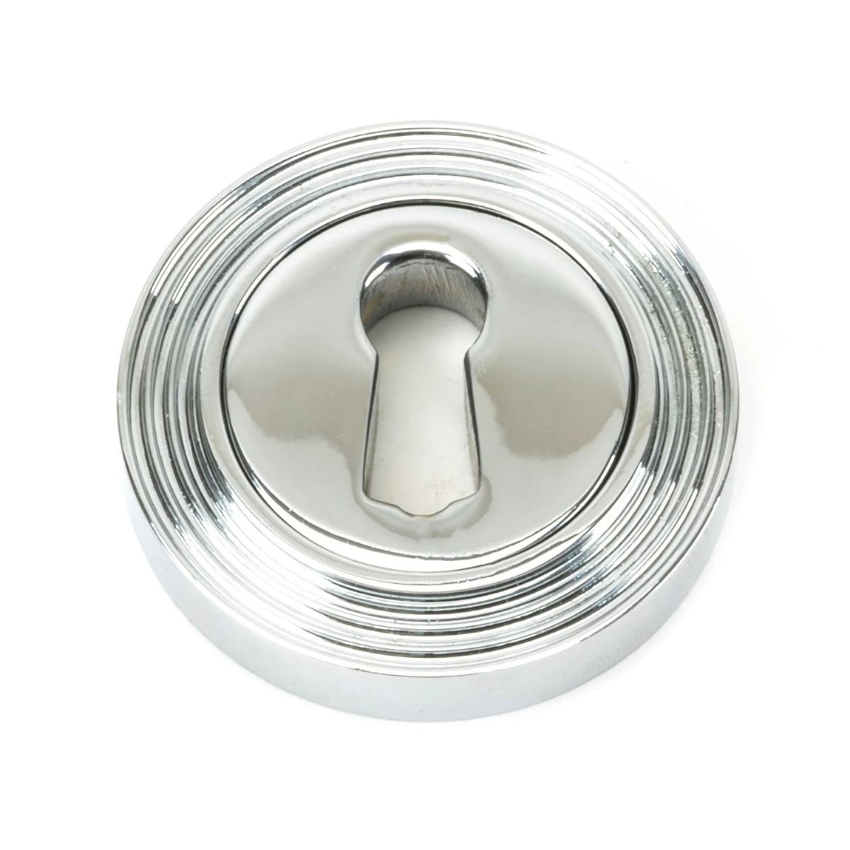 The Beehive Concealed Standard Keyhole Escutcheon - Polished Chrome on a White Background 