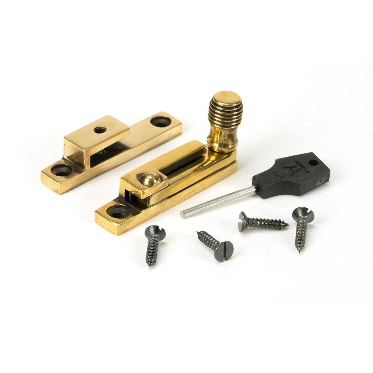 The Beehive Narrow Quadrant Sash Fastener - Aged Brass with Components