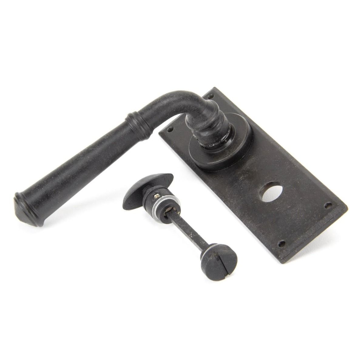 The Beeswax Traditional Reeded Detail Bathroom Privacy Lock Handle Set Shown on its Side 