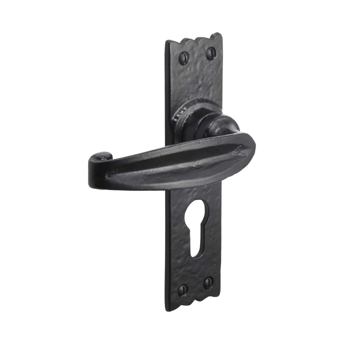 Black Antique Euro Cylinder Door Handles - Rustic Scalloped Lever Pair