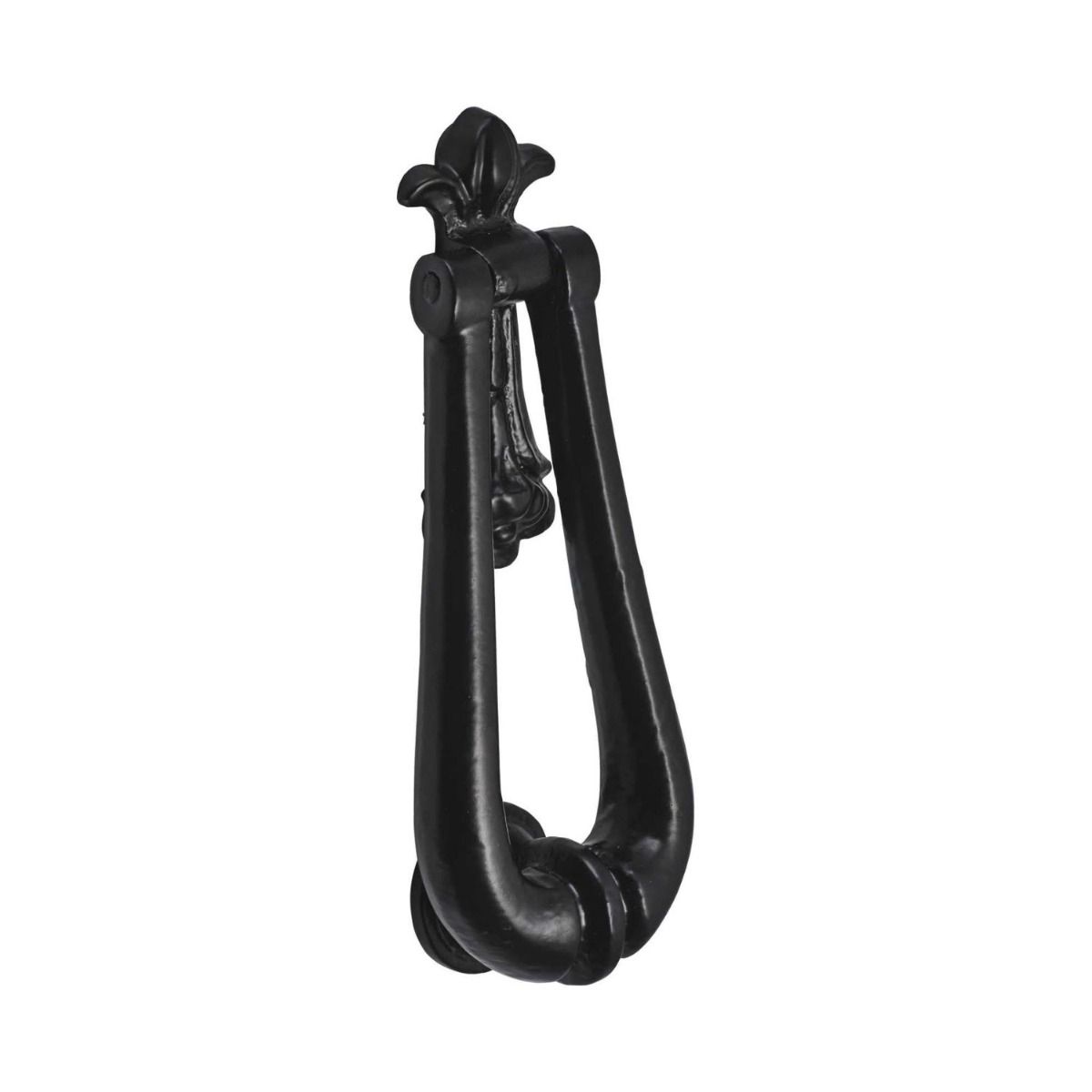 The Black Antique Fleur-de-Lis Door Knocker - 195mm Traditional Pear Drop Fastener on a White Background