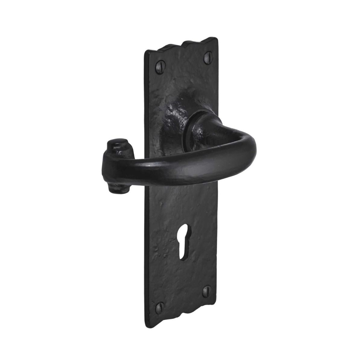 The Black Antique Lever Lock Handles - Forged Antique Door Furniture on a White Background 