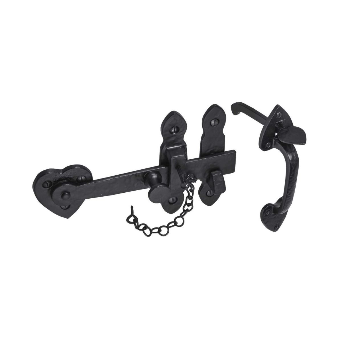 The Black Antique Suffolk Thumb Latch - 200mm Heavy Duty Cottage Door Handle on a White Background 