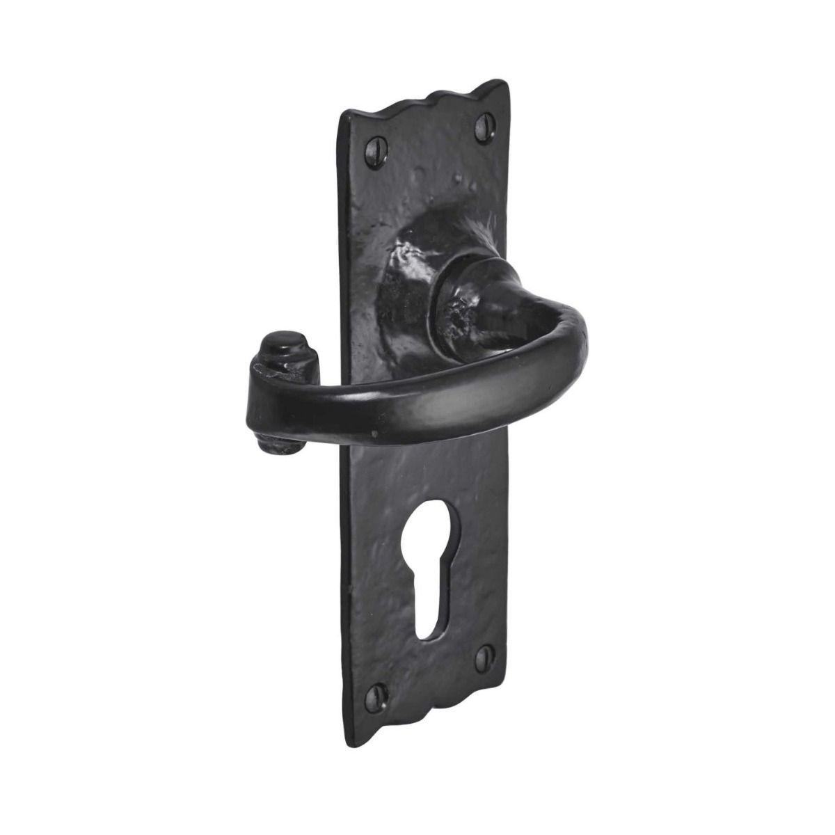 Euro Cylinder Handles - Rustic Lever Pair on a White Background 