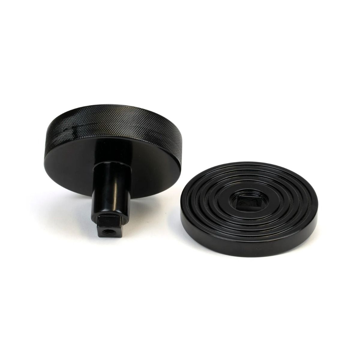 The Black Knurled Centre Door Knob on a Beehive Rose Displayed in Separate Sections 