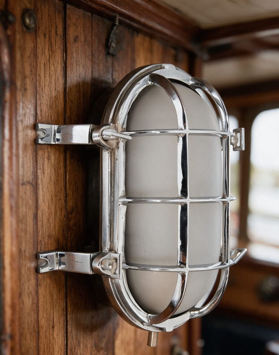 The Brass Bulkhead “Seven Seas” Light Fitted in the Cabin of a Narrow Boat - Digital Illustration