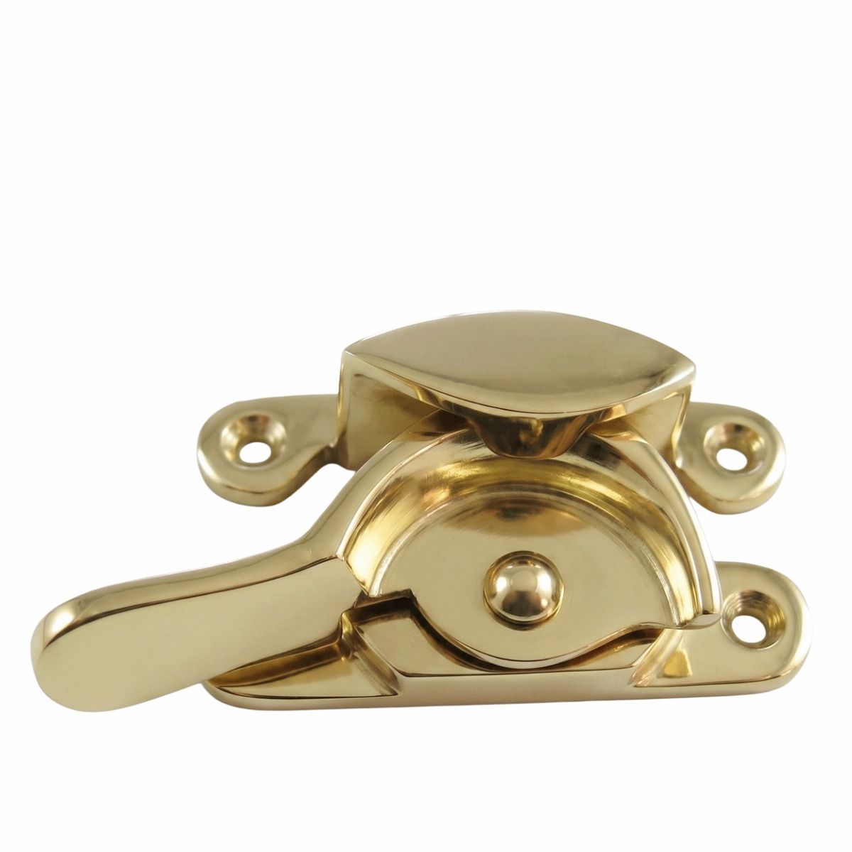 The Brass Fitch Sash Window Fasteneron a White Background Shown from above - Digital Illustration 