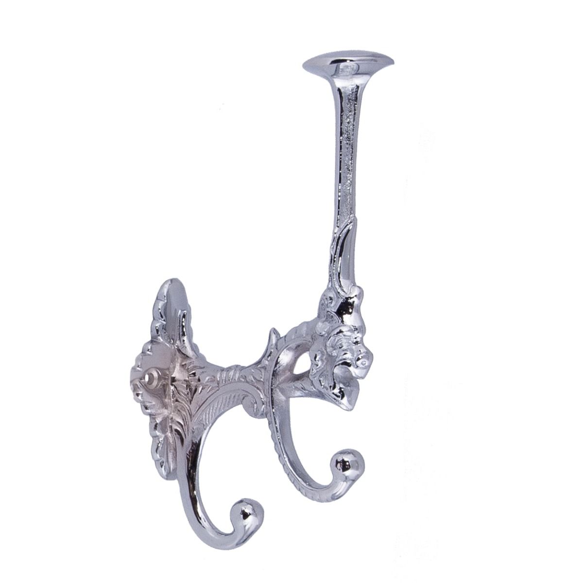 The Bright Chrome Art Deco Styled 3 Prong Hat and Coat Hook on a White Background - Digital Illustration 
