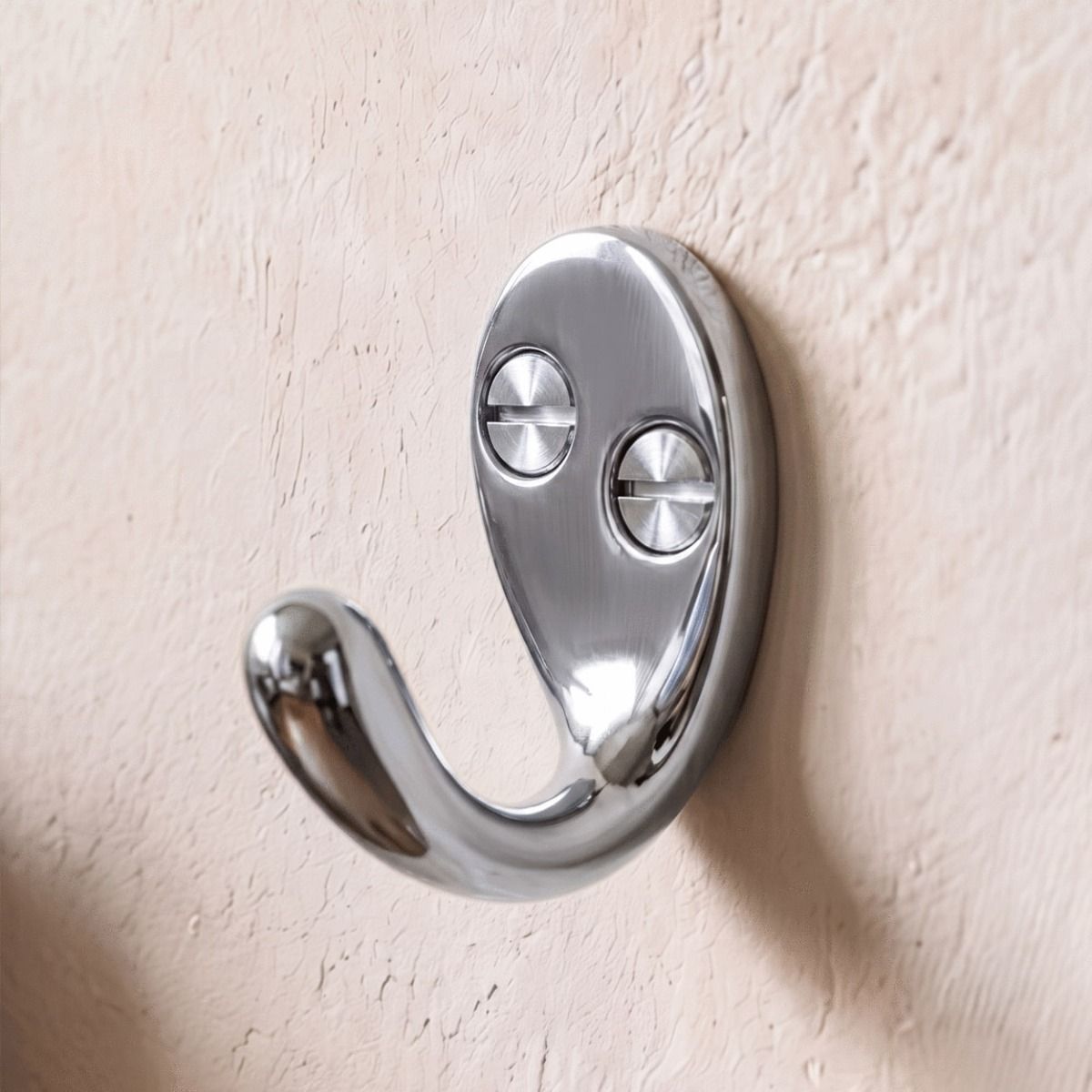 The Bright Chrome Single Pronged Coat Hook Mounted on a Wall in the Sunlight - Digital Illustration