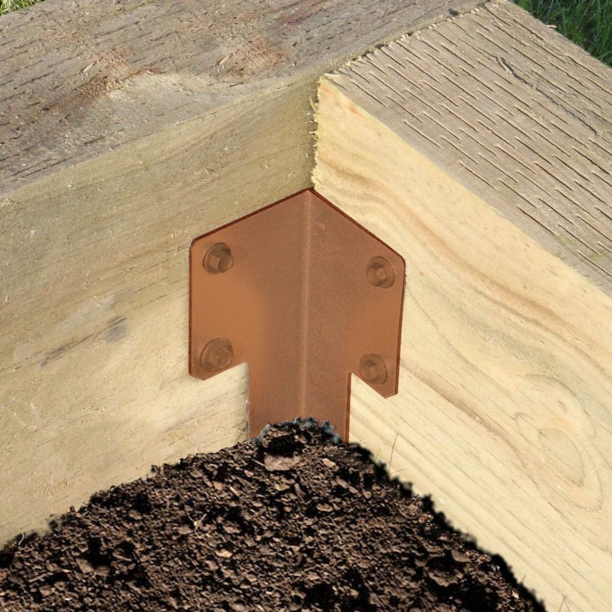 The Brown Railway Sleeper Corner Spikes - Single Securing the Frame of a Raised Planter 