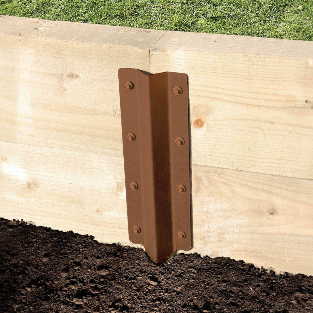 The Brown Railway Sleeper Straight Inline Spikes - Double on a White Background a Wooden Railway Sleeper Garden Planter