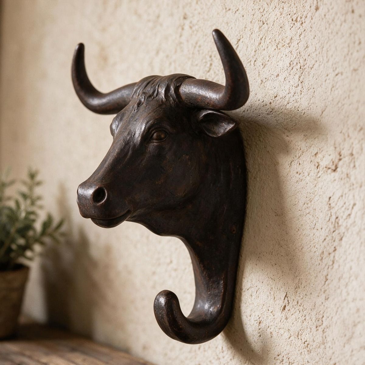 The Bull Coat Hook Shown Close up in a Country Home Next to a Shelf - Digital Illustration 