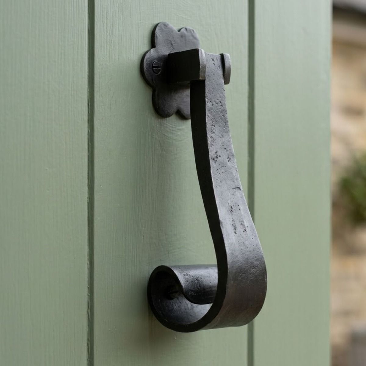 The Burlington Forged Door Knocker on a Green Cottage Door - Digital Illustration 