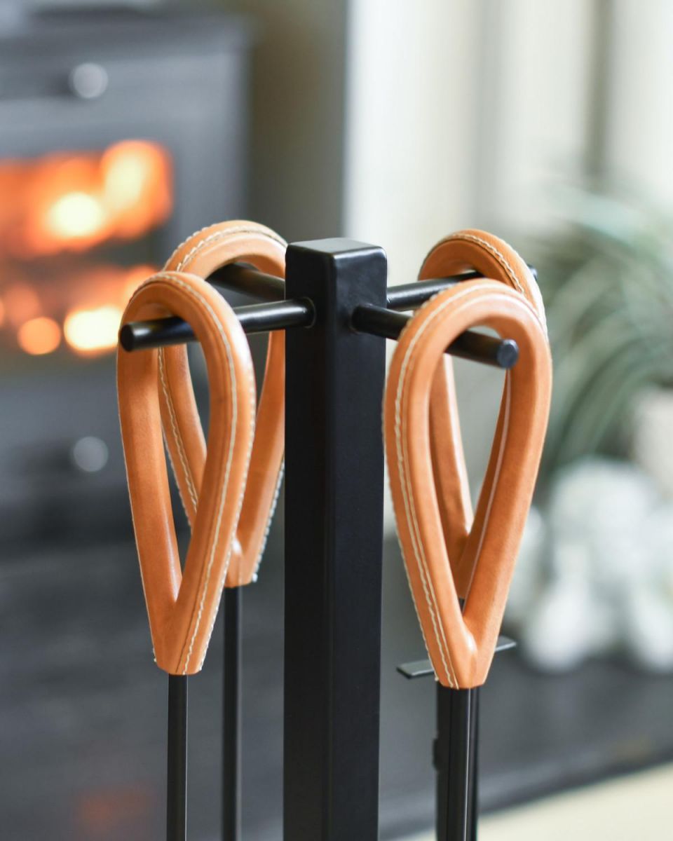 Close Up Of "The Celare" Companion Set With Leather Handles Handles