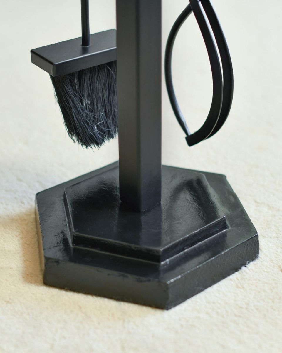 Close up Of "The Celare" Companion Set With Leather Handles Base