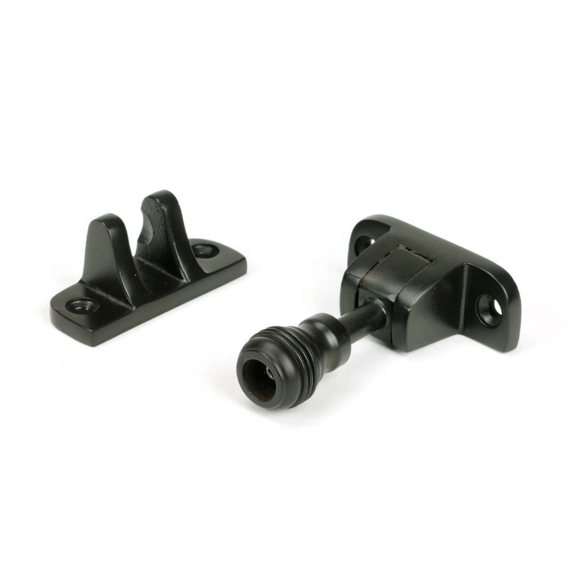 The Classic Reeded Brighton Sash Window Fastener in Aged Bronze on a White Background 