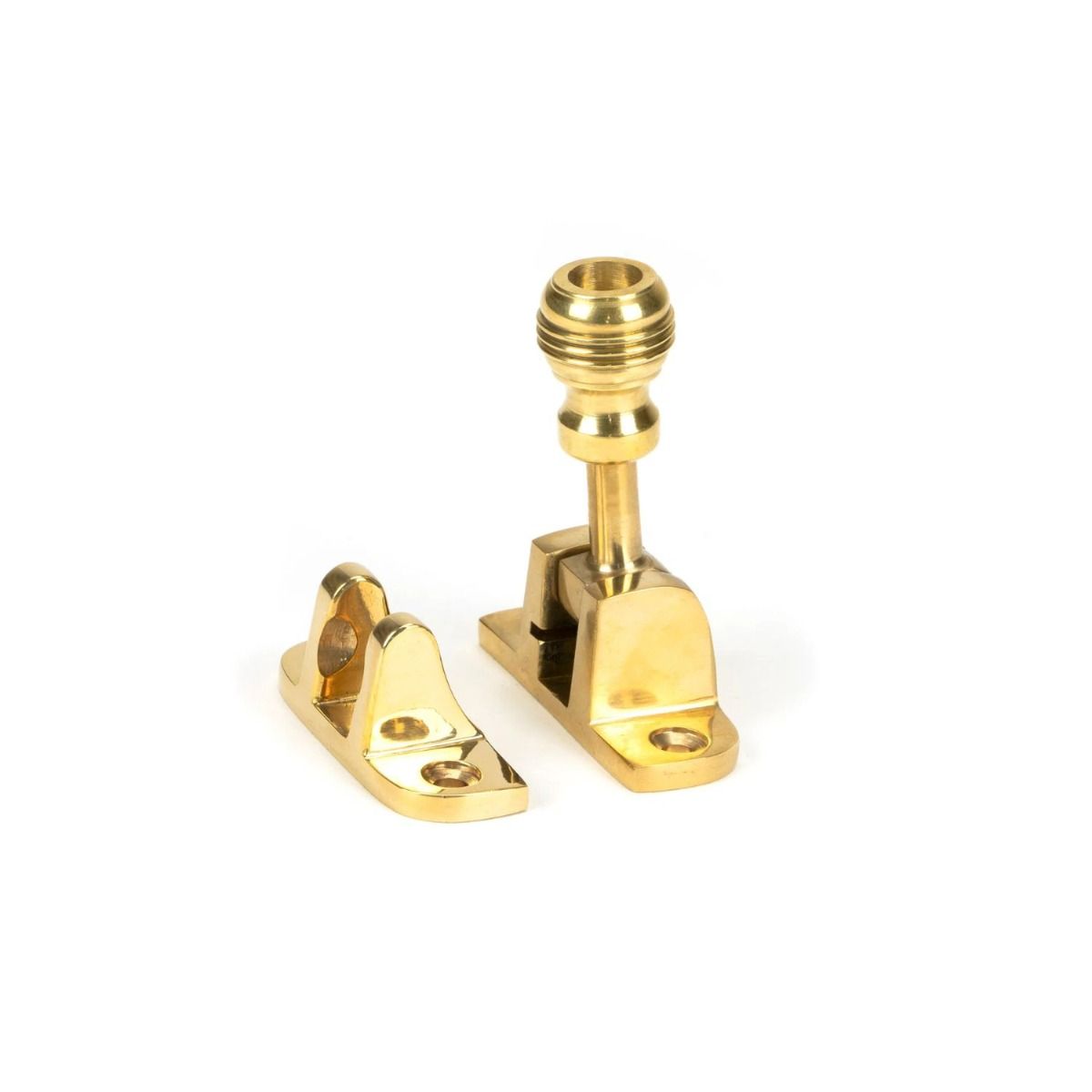 The Classic Reeded Brighton Sash Window Fastener in Polished Brass Shown Upright 