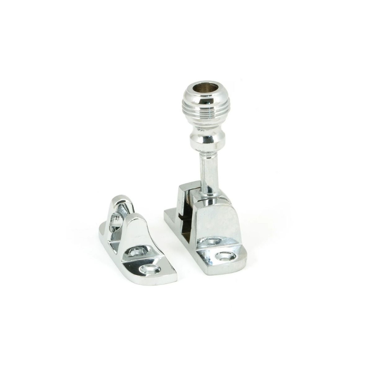 The Classic Reeded Brighton Sash Window Fastener in Polished Chrome Shown Upright 