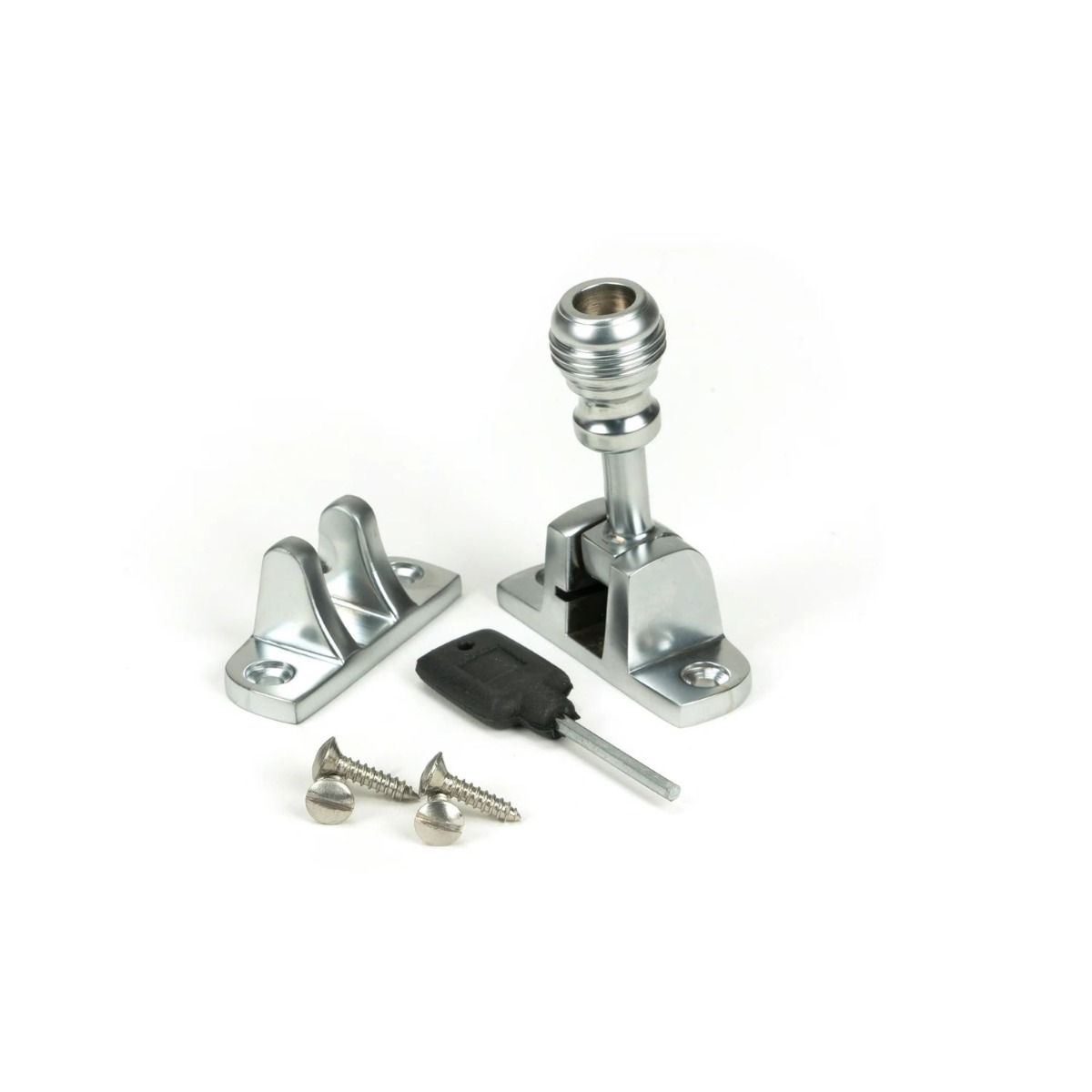 The Classic Reeded Brighton Sash Window Fastener in Satin Chrome with all Components 